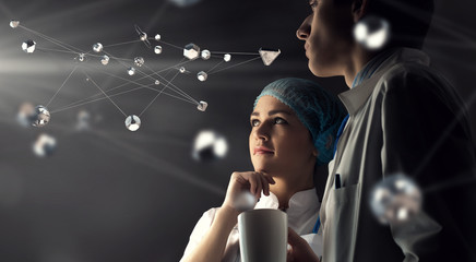 Wall Mural - two doctors and new technologies . mixed media