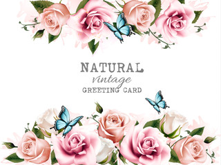 Poster - Natural background with roses. Vintage vector.