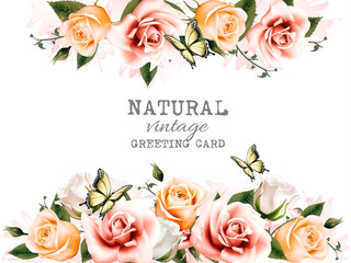Poster - Natural background with roses. Vintage vector.