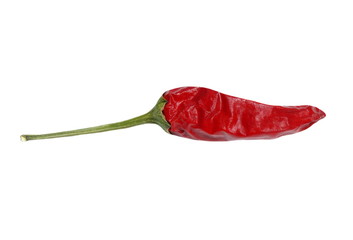 Dried red hot chili pepper isolated on white, close up