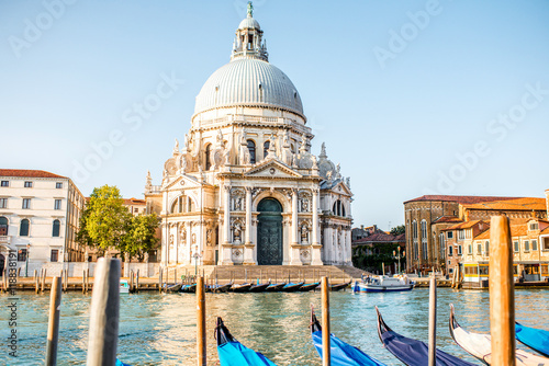 Venice cityscape view on Santa Maria della Salute basilica with gondolas on the Poster