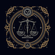 Vintage thin line Libra zodiac sign label. Retro vector astrological symbol, mystic, sacred geometry element, emblem, logo. Stroke outline illustration.
