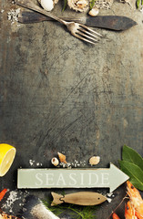 Wall Mural - Seafood Background. Lots of copy space.Top view