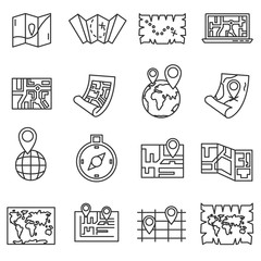 map icons set. Navigation collection. Thin line design