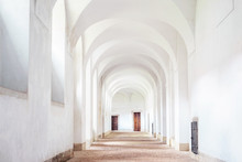 Monastery Interior Hallway Cloister White Clean Archway, Plasy, Czech Republic