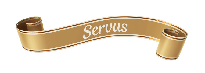 Wall Mural - curled golden ribbon banner with gold border - servus