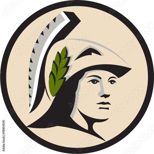Cuadros en Lienzo Minerva Head Looking Side Circle Retro