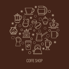 Wall Mural - Coffee outline icons in circle design