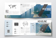 © Raevsky Lab - Set of tri-fold brochures, square design templates. Colorful polygonal backdrop, blurred background, sea landscape, modern triangle vector texture.