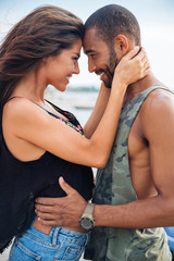 Poster - Romantic beautiful couple in love embracing at the pier