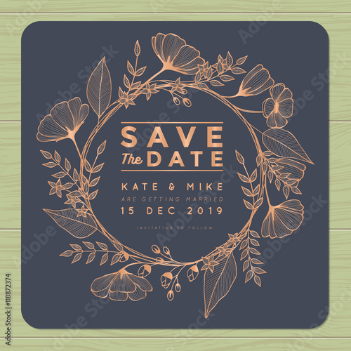 Fotografia, Obraz Save the date, wedding invitation card with wreath flower template