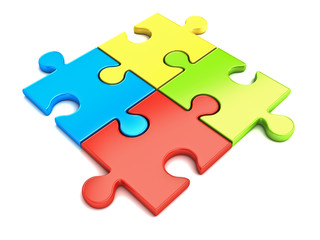 Aufkleber - Colorful jigsaw puzzle pieces concept isolated on white background with shadow 3D rendering