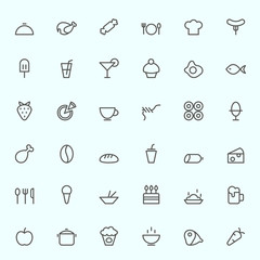 Fototapete - Food icons, simple and thin line design