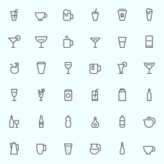 Fototapete - Drink icons, simple and thin line design