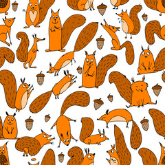 Aufkleber - Funny squirrel with nut, seamless pattern for your design