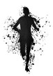 Black silhouette of a runner on ink splatter