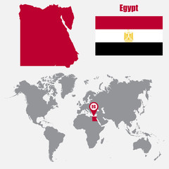 Poster - Egypt map on a world map with flag and map pointer. Vector illustration