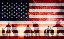 Silhouette Of Family Happy On The Independence Day (United States) Or ID4