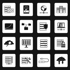 Poster - Database icons set in simple style. Analytics network computing process set collection vector illustration