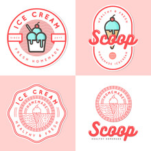 Set Of Logo, Badges, Banners, Emblem And Elements For Ice Cream Shop. Vector Illustration