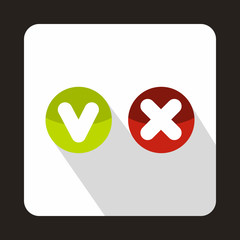 Poster - Tick and cross buttons icon in flat style on a white background