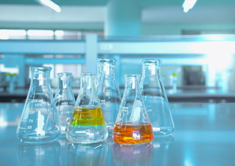 Wall Mural - flask glassware in the science lab room