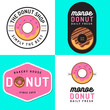 Set of badges, banner, labels and logos for donut shop and bakery. Vector illustration.
