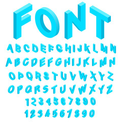 Fototapete - Alphabet with numbers icons set in isometric 3d style. English font set collection vector illustration