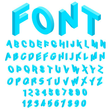 Alphabet with numbers icons set in isometric 3d style. English font set collection vector illustration