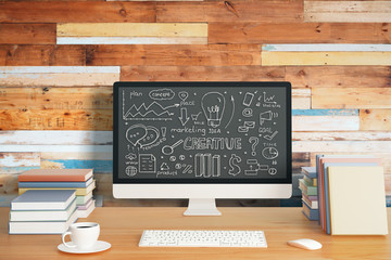 Poster - Computer display with business sketch
