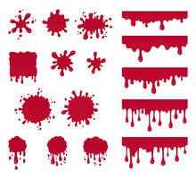 Set Of Ketchup Drops. Vector Splashes. Collection Of Splatter Liquid, Red Drops And Stain. Abstract Bloody Blobs Isolated On White Background.