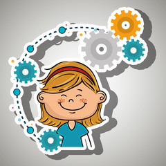 Sticker - cartoon girl gears icon vector illustration design