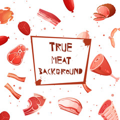 Wall Mural - Cartoon Meat Set Seamless Pattern