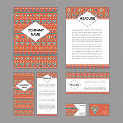 Set of abstract corporate templates. Ethnic boho seamless patter