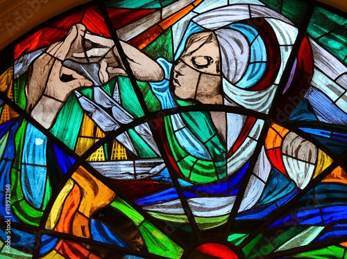 Fotografie, Obraz Stained Glass - Apparition of Virgin Mary in Fatima