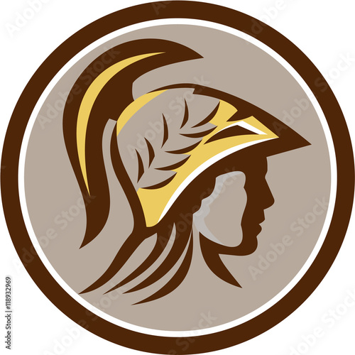 Fotomural Minerva Head Helmet Circle Retro