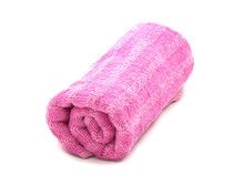 Close-up Of Pink Towel Isolated On A White Background.