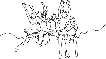 Wall Mural - continuous line drawing of happy jumping people