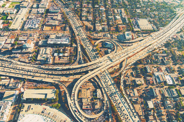 Poster - Aerial view of a freeway intersection in Los Angeles