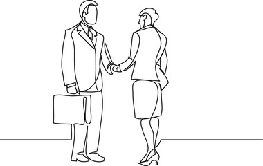 Wall Mural - continuous line drawing of business people meeting handshake