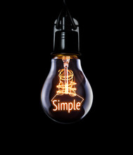 Hanging Lightbulb With Glowing Simple Concept.