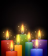 Vector illustration with rainbow candles and sparks.