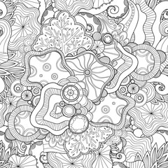  Doodle black and white abstract hand drawn vector background. Wavy zentangle style seamless pattern.