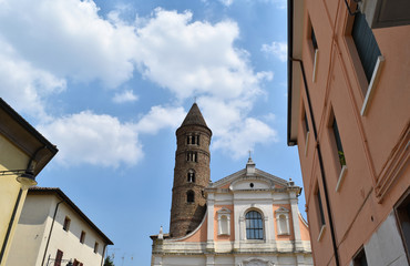 A church with a old tower in Ravenna, Italy