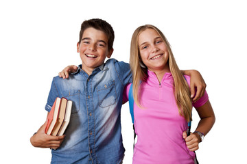 boy and girl students isolated on white background