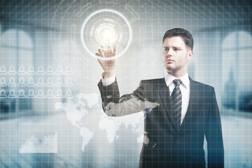Poster - Worried man pressing digital buttons
