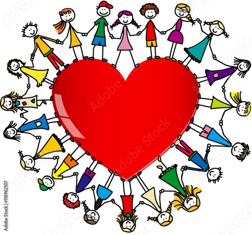 Kinder mit Herz – Stock-Vektorgrafik | Adobe Stock