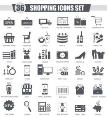 Aufkleber - Vector finance Shopping e-commerce black icon set. Dark grey classic icon design for web.