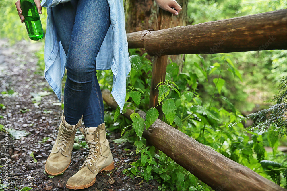Traveler girl in forest