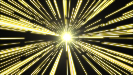 Canvas Print - Yellow lights flying past at high speed, with a bright white light at the end of the tunnel.